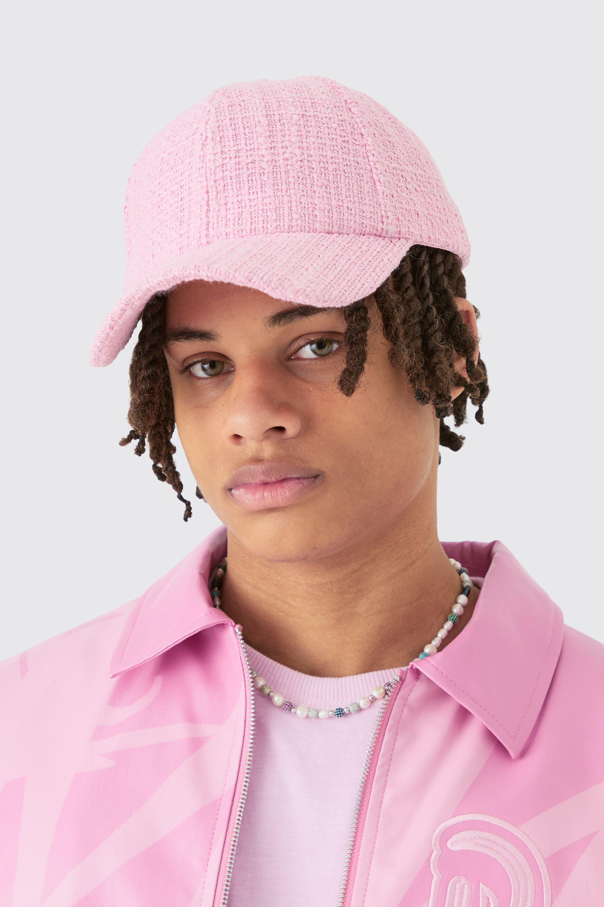 Mens Blue Boucle Texture Cap In Pastel Pink, Blue